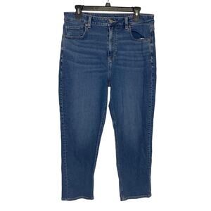American Eagle Mom Jeans Stretch High Rise Straight Leg Size 12 Short Blue